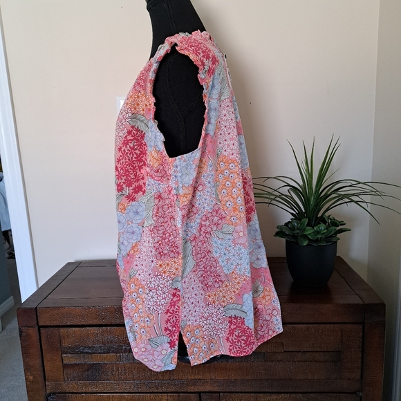 New! Talbots Shirt Womens 1X Vibrant Floral Ruffle Trim Split Neck Cotton Top - Picture 5 of 13